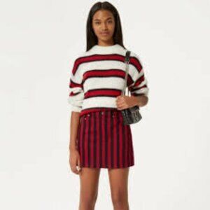 Rebecca Minkoff Womens 10 Black Red Striped 5 Pocket Casual Denim Mini Skirt